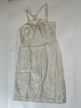 Muse Ivory Gold Paisley Sheath Dress Size 4 Sleeveless Cocktail Dress